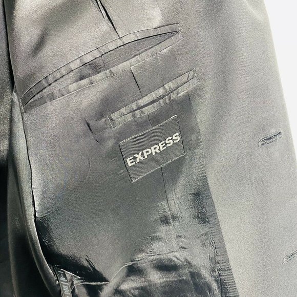 Express Mens Blazer suit Coat size 44R Black Stretch Wool Blend 2 Button - Picture 5 of 8